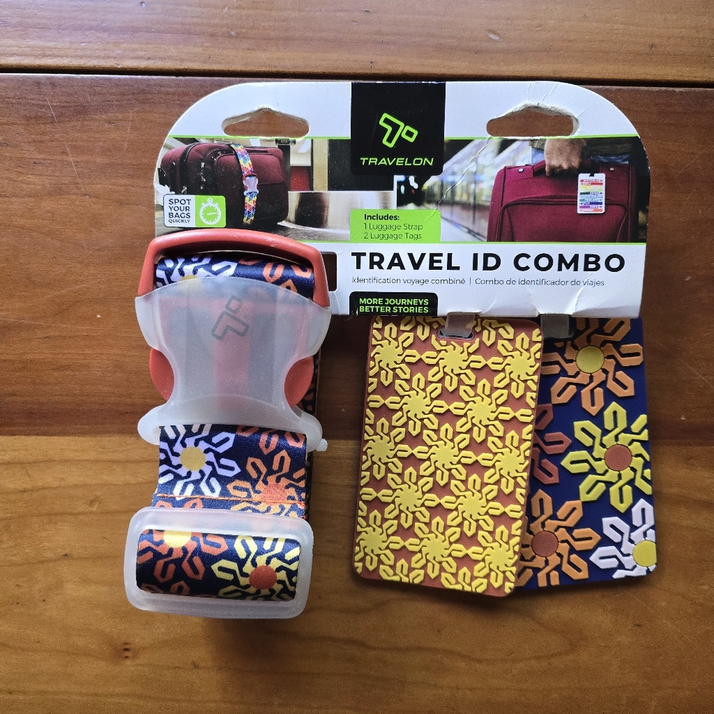 NWT Travelon Travel ID Combo - Floral - 1 Luggage Strap 2 Luggage Tags - Blue